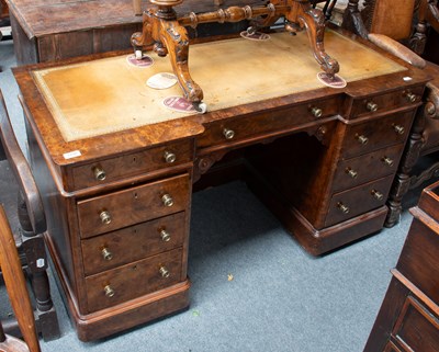 Lot 1296 - A Victorian Walnut Pedestal Desk, with...