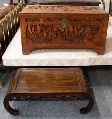 Lot 1195 - A Chinese Carved Camphorwood Chest, 94cm by...