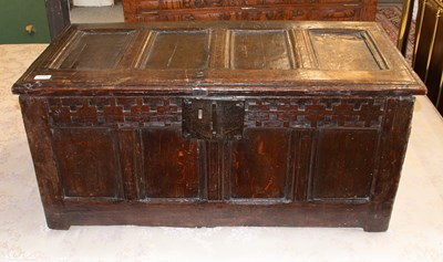 Lot 1193 - An 18th Century Oak Four Panel Coffer, of...