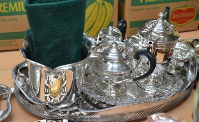 Lot 324 - A quantity of electroplate, two trays, a tea set, vase, caster etc