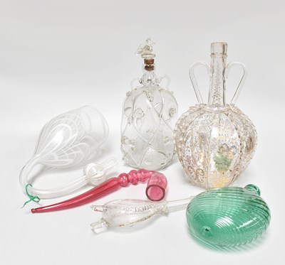 Lot 449 - A Victorian Nailsea Glass Flask, another flask,...