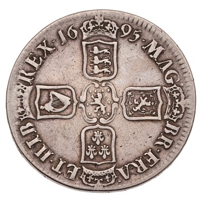 Lot 33 - William III, Crown 1695, SEPTIMO, first harp,...