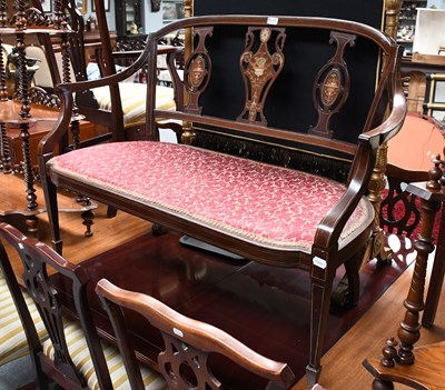 Lot 1205 - An Edwardian Inlaid Mahogany Parlour Bench,...