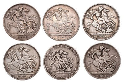 Lot 38 - 6x UK Crowns, comprising: George III, 1820LX,...