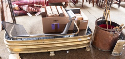 Lot 216 - Four Fire Fenders, Coal Bucket, Fire Irons,...