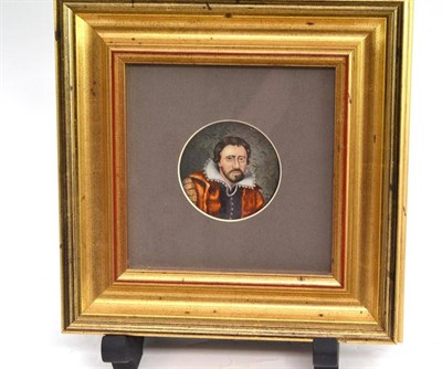 Lot 331 - A 19th century round stained glass panel, depicting a shoulder length portrait of a bearded...