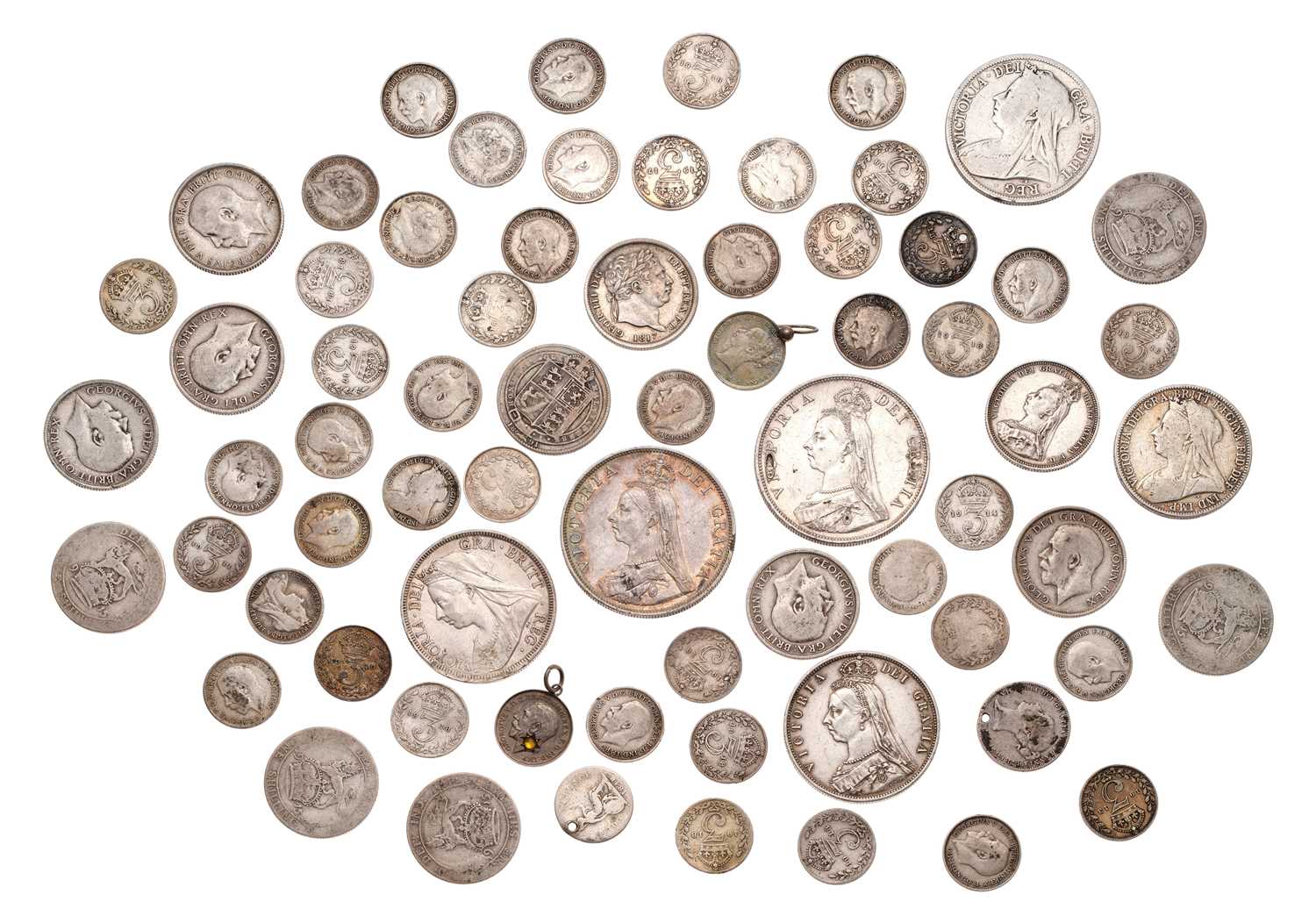 Lot 94 - Mixed British Pre-1920 Silver Coins, sterling...