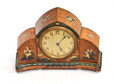 Lot 333 - A 1920's chinoiserie decorated walnut mantel timepiece