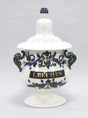 Lot 136 - A Staffordshire Pottery Pharmacy Leech Jar And Cover