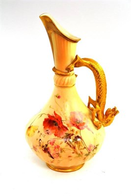 Lot 335 - Royal Worcester blush ivory large ewer with dragon handle