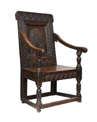 Lot 458 - A Joined Oak Wainscot-Type Armchair, the...