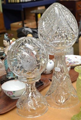 Lot 343 - Two cut glass mushroom lamps