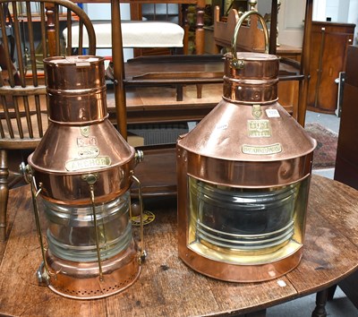 Lot 1335 - Two Ships Brass and Copper Navigational Lamps,...