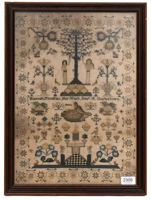 Lot 2309 - Adam and Eve Sampler Worked by Hannah Trudgian,...