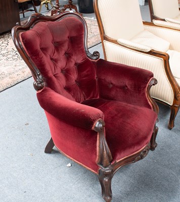 Lot 1306 - A VIctorian Buttoned Red Velvet Upholstered...