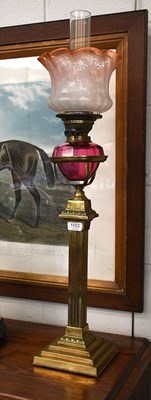 Lot 1180 - A Brass Square Fluted Column Oil Lamp Base...