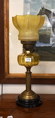 Lot 1179 - A Brass Based Oil Lamp, on fluted column, with...