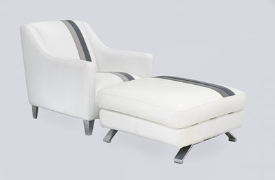 Lot 650 - A Modern White Leather Armchair and Ottoman,...