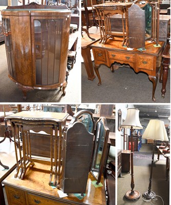 Lot 1347 - A Figured Walnut Demi Lune Display Cabinet, on...