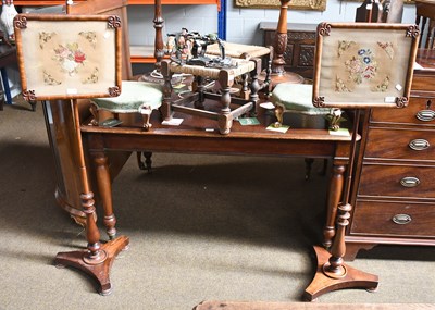 Lot 1349 - A Pair of Regency Mahogany Pole Screens, with...
