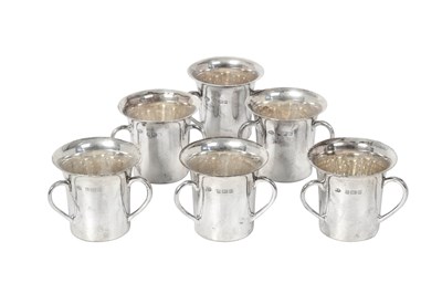 Lot 2202 - A Set of Six Edward VII Silver Three-Handled Tot-Cups