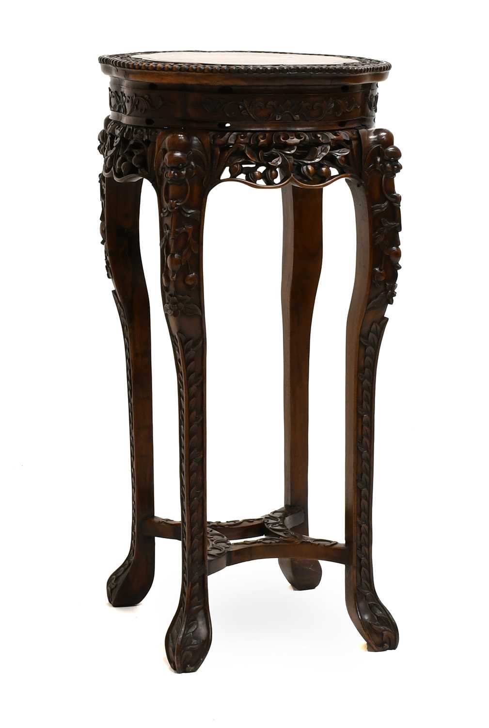 Lot 94 - A Chinese Carved Hardwood and Pink Marble...