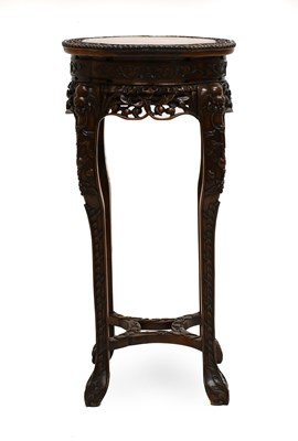 Lot 94 - A Chinese Carved Hardwood and Pink Marble...