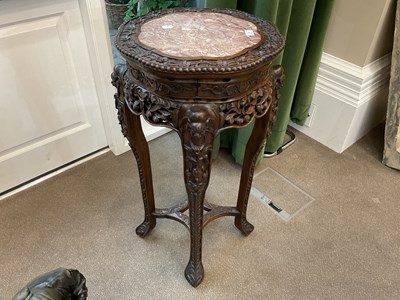 Lot 94 - A Chinese Carved Hardwood and Pink Marble...