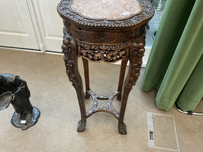 Lot 94 - A Chinese Carved Hardwood and Pink Marble...