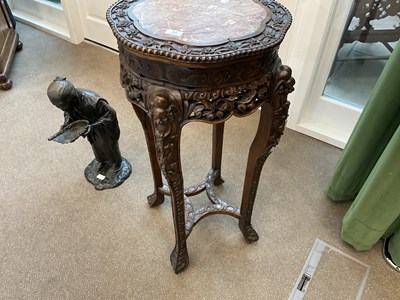 Lot 94 - A Chinese Carved Hardwood and Pink Marble...