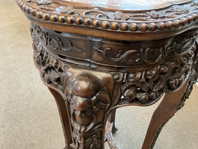Lot 94 - A Chinese Carved Hardwood and Pink Marble...