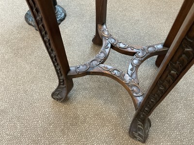 Lot 94 - A Chinese Carved Hardwood and Pink Marble...