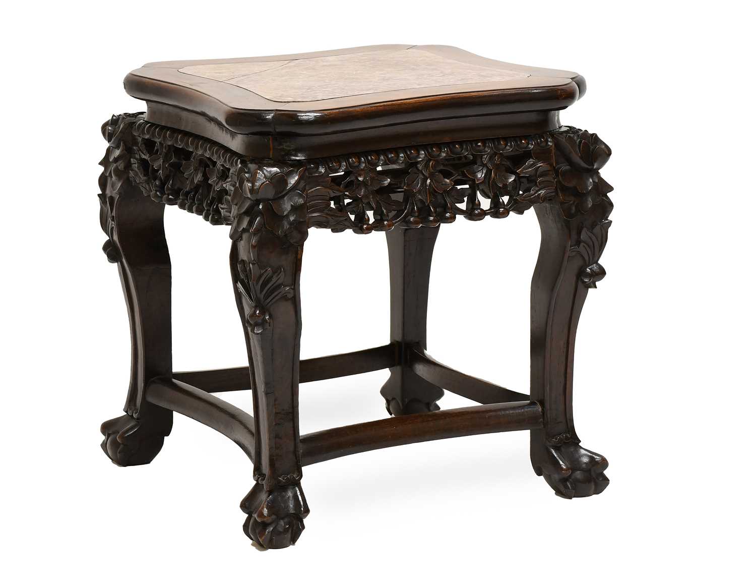 Lot 95 - A Chinese Hardwood and Pink Marble Plant Stand,...