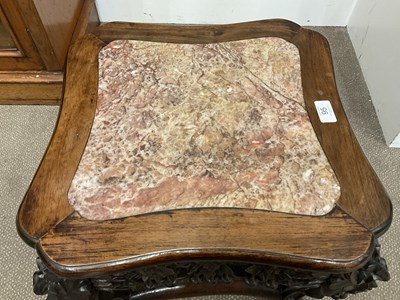 Lot 95 - A Chinese Hardwood and Pink Marble Plant Stand,...