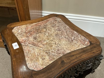 Lot 95 - A Chinese Hardwood and Pink Marble Plant Stand,...
