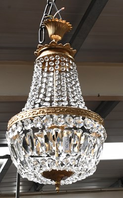 Lot 1320 - A Gilt Metal and Glass Lustre Drop Chandelier,...