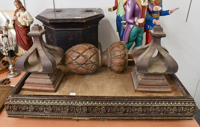 Lot 204 - A Carved Oak Plinth on Large Castors,...