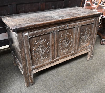 Lot 1338 - A 17th Century Oak Three Panel Coffer, 133cm,...