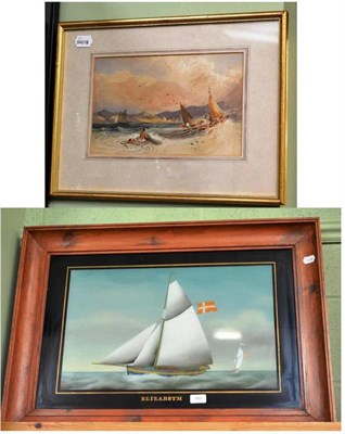 Lot 389 - Oil on paper depicting 'Elizabeth' clipper ship and a Victorian watercolour of a ship wreck,...