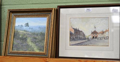 Lot 392 - Colin Russell, 20th century contemporary, framed gouache, Yarm High Street and a pair of oils...