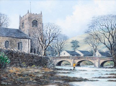 Lot 130 - Jack Rigg (1927-2023) Fisherman on the river,...