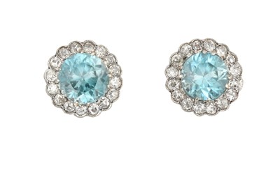 Lot 2369 - A Pair of Blue Zircon and Diamond Cluster...