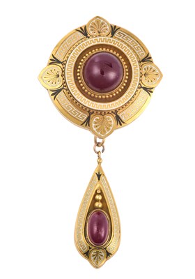 Lot 2458 - A Mid-Victorian Enamel and Garnet Brooch the...