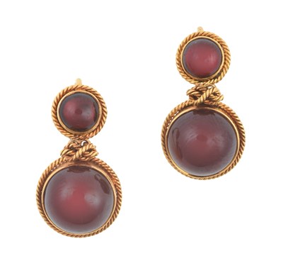 Lot 2452 - A Pair of Mid Victorian Garnet Drop Earrings a...