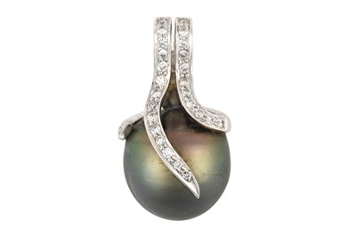 Lot 2370 - A Cultured Pearl and Diamond Pendant the grey...