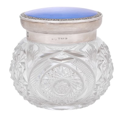 Lot 38 - A George V Silver and Enamel-Mounted Cut-Glass Dressing-Table Jar