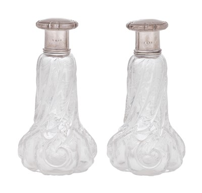 Lot 24 - A Pair of George V Silver-Mounted Engraved-Glass Scent-Bottles