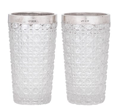Lot 22 - A Pair of Victorian Silver-Mounted Cut-Glass Beakers