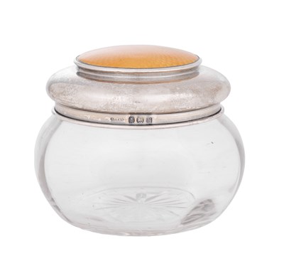 Lot 31 - A George V Silver and Enamel-Mounted Glass Dressing-Table Jar