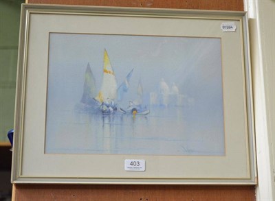 Lot 403 - Cooper, British school (20th century) boats in Venice harbour, signed, watercolour and...